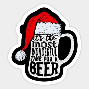 It's The Most Wonderful Time For A Beer Santa Hat Christmas Sticker